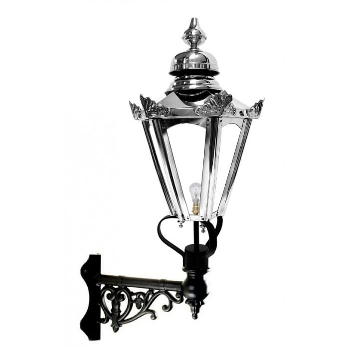 Traditional Polished Nickel Hexagonal Lantern On Corner Bracket - Small - LF1089/S+ LF1056/PN