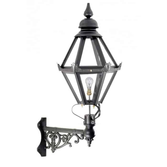 Traditional Black Hexagonal Lantern On Corner Bracket - Large