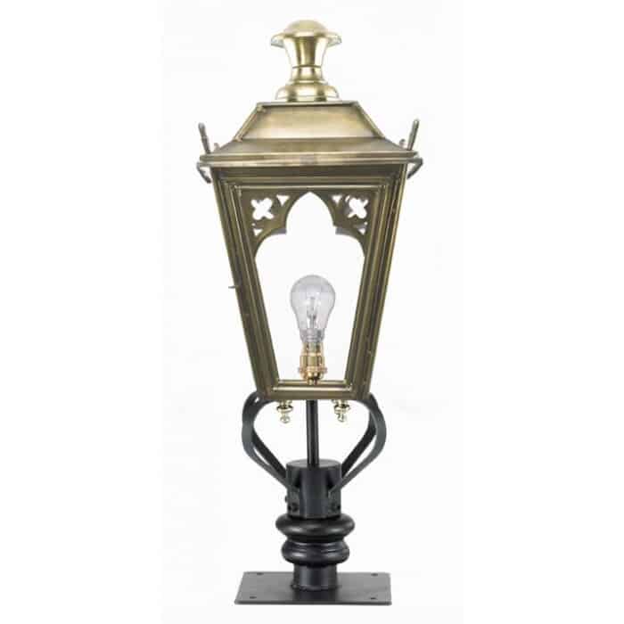 Large Antique Brass Gothic Lantern On Pillar Bracket