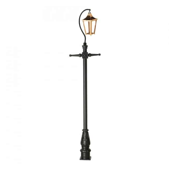 Traditional Cast Iron Lamppost & Copper Swan Neck Lantern - Medium