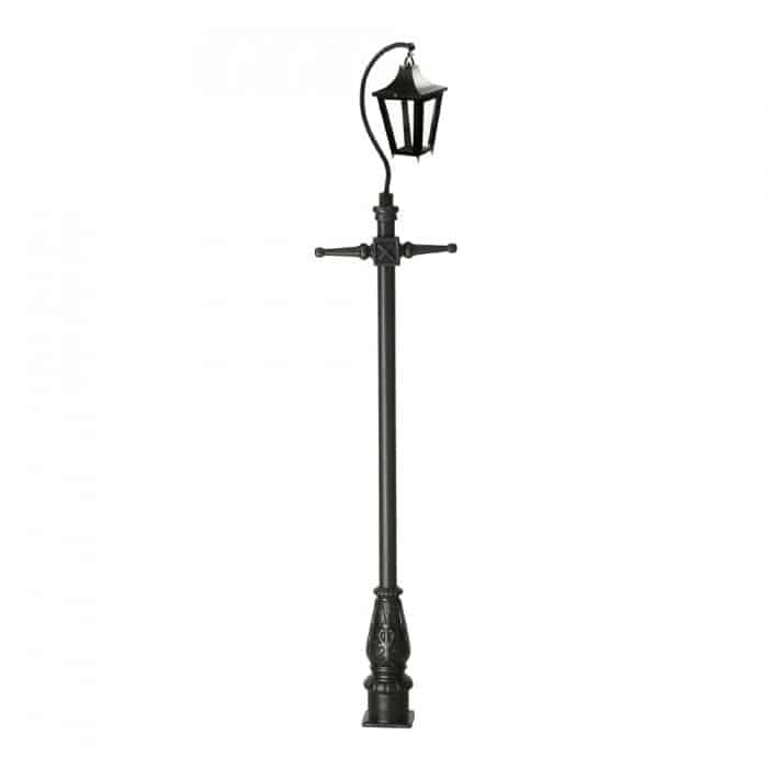 Traditional Cast Iron Lamppost & Black Swan Neck Lantern - Medium