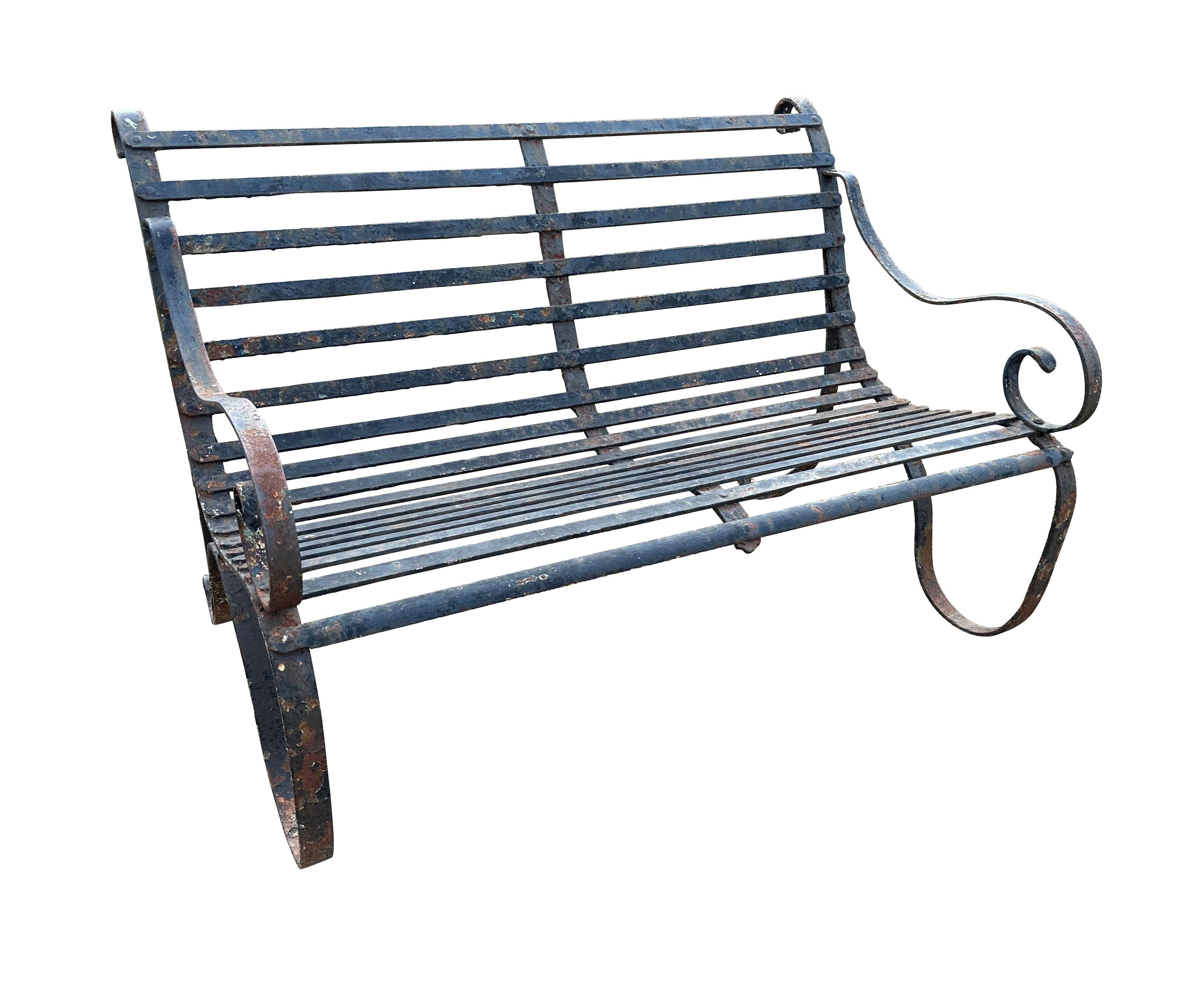 Reclaimed Garden Antique Iron Strapwork Bench - 10294