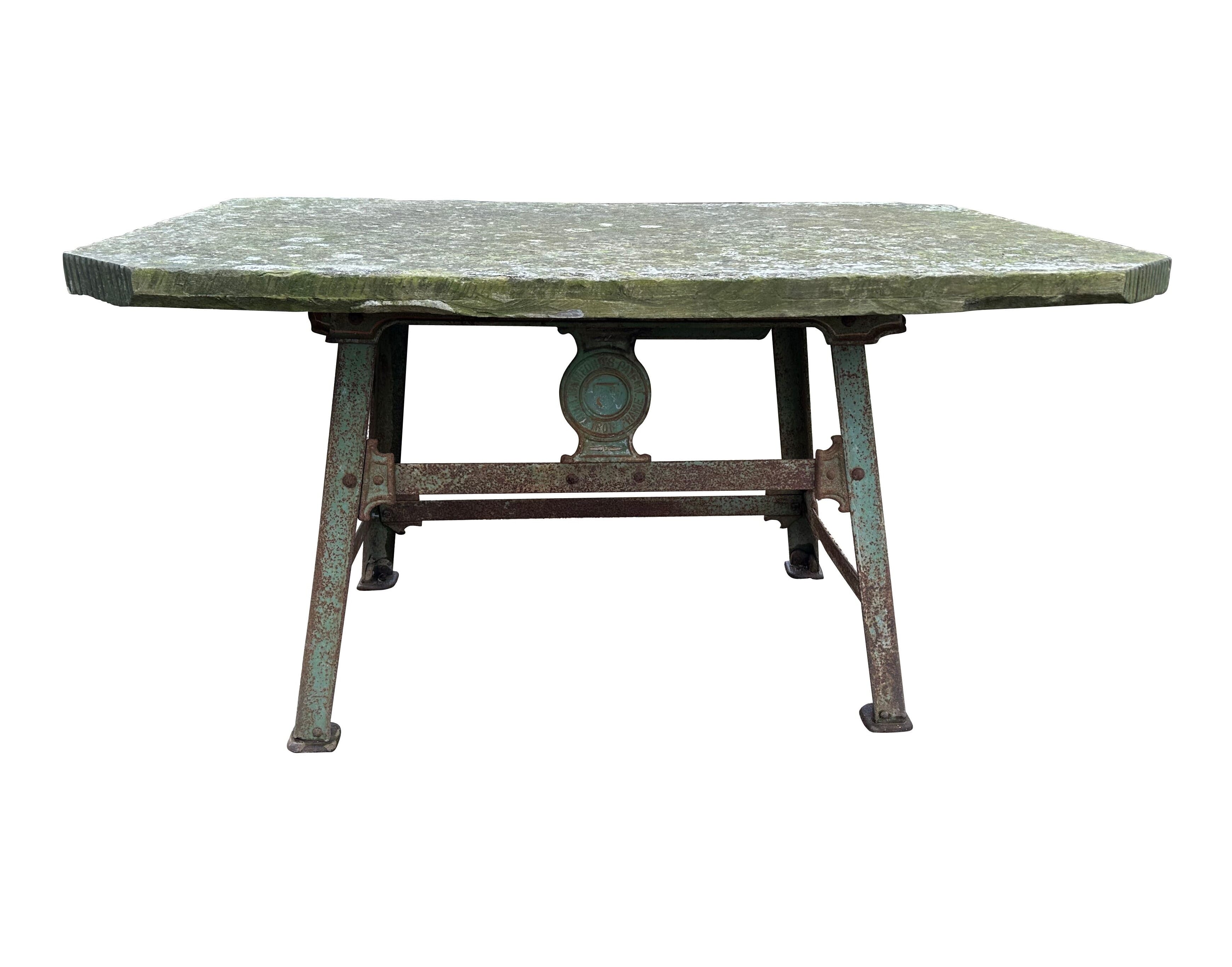 Outdoor Stone Antique Garden Table Top on Cast Iron Base - 10093