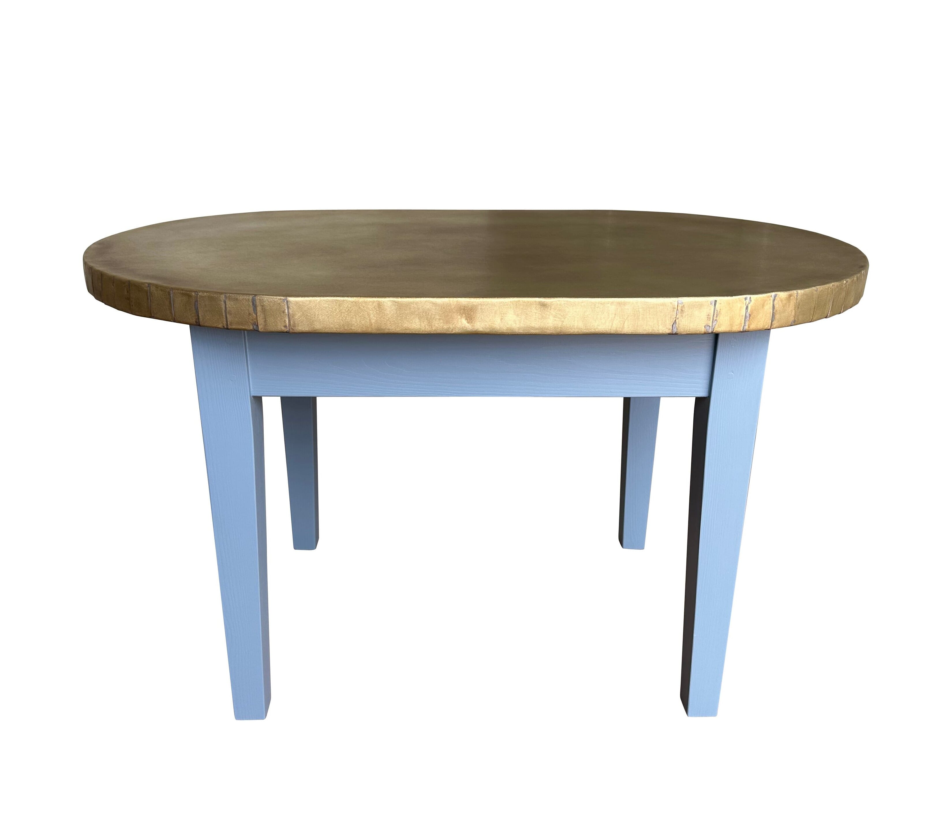 Bespoke Oval Antique Brass Top Table On Wooden Base - D2163