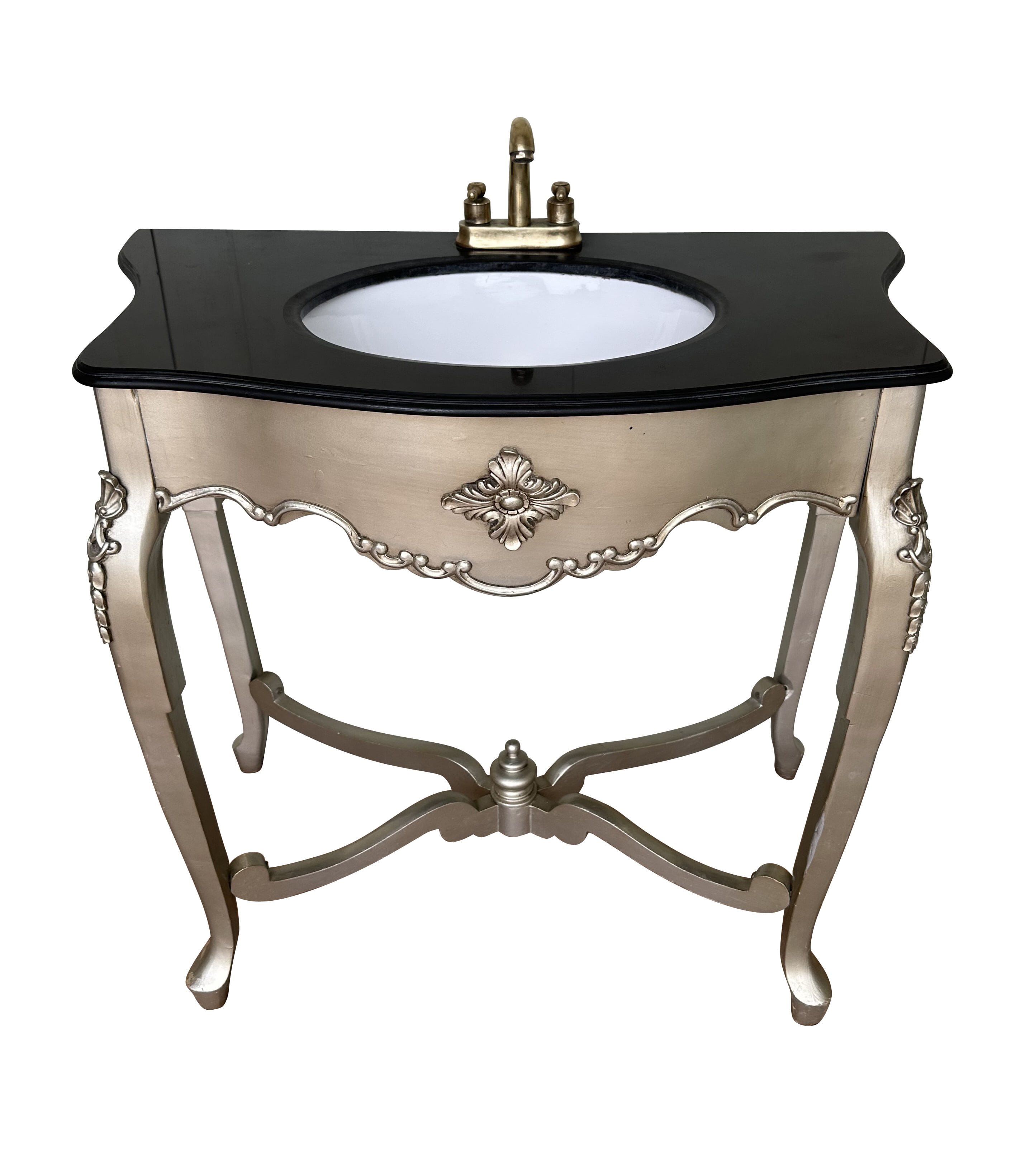 Reclaimed Black Marble Top Sink On Rococo Style Base - 10338