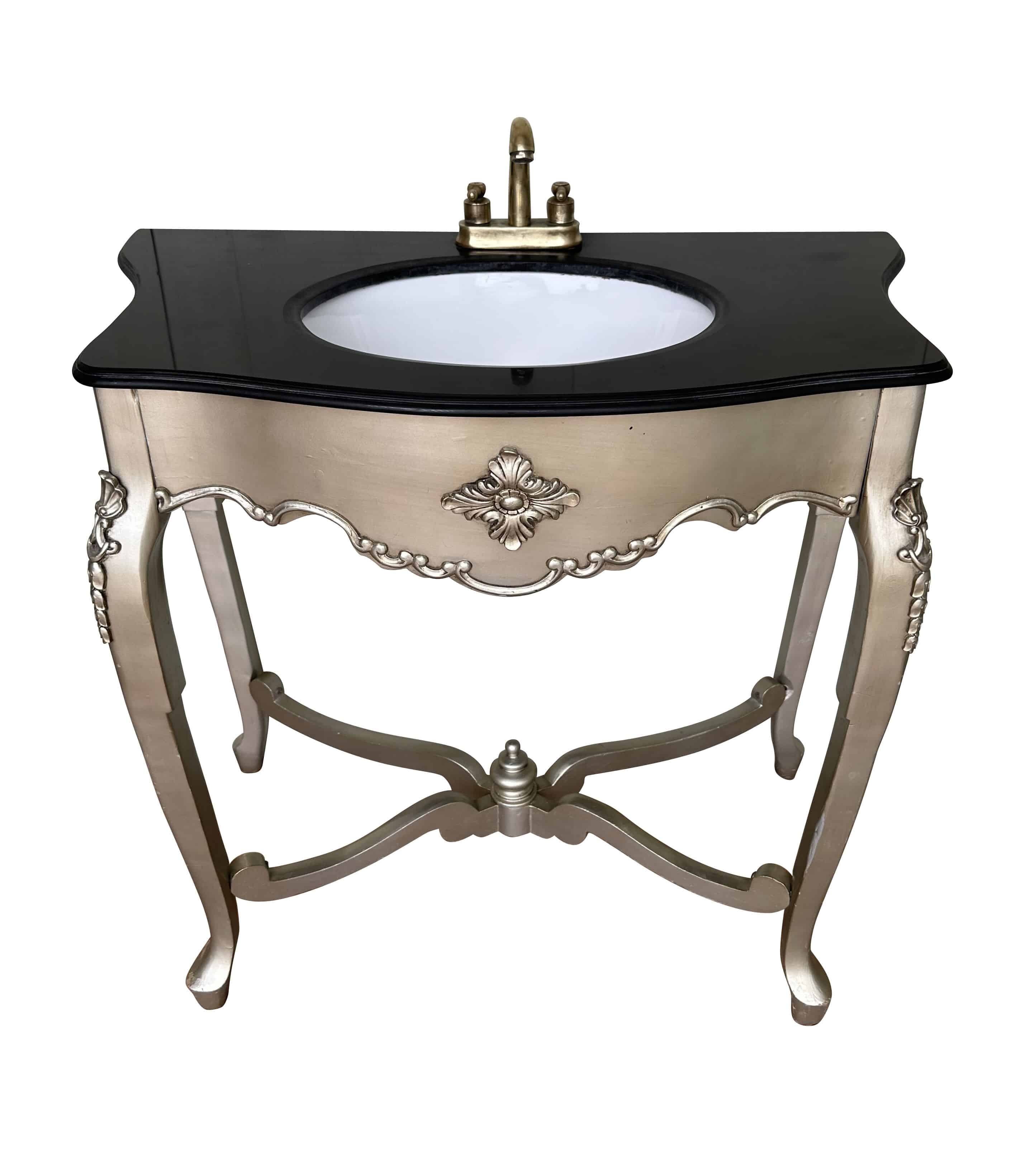Reclaimed Black Marble Top Sink On Rococo Style Base