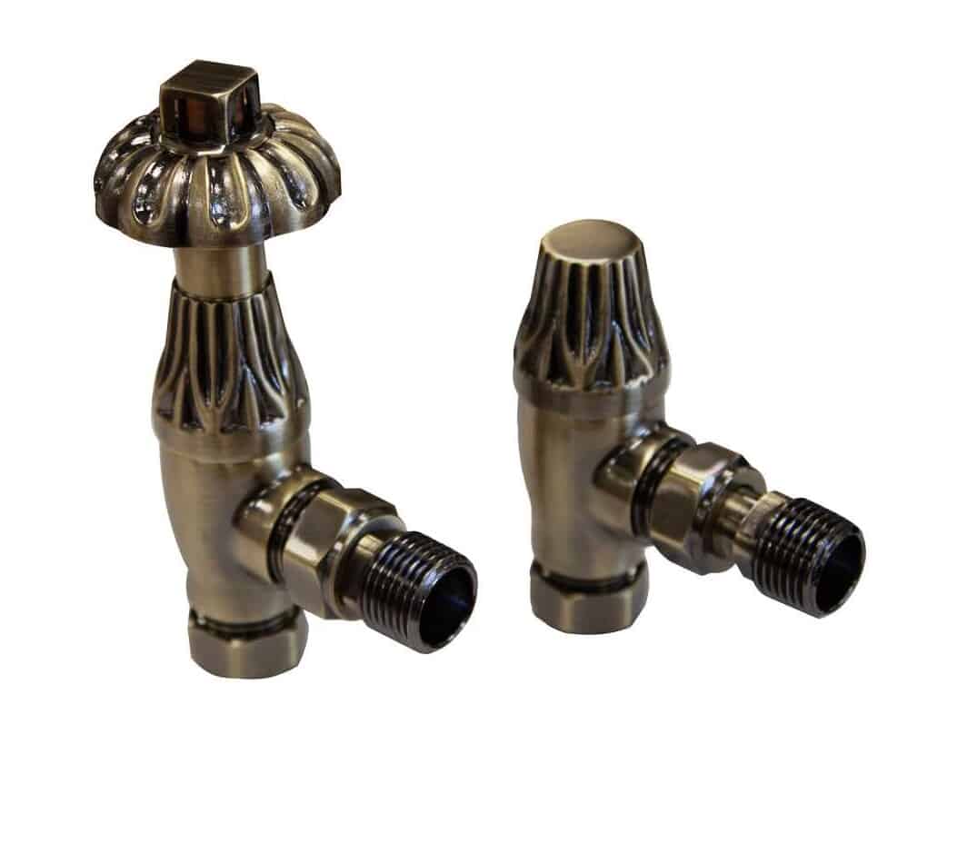 Pair of Antique Brass Crocus Thermostatic Radiator Valves