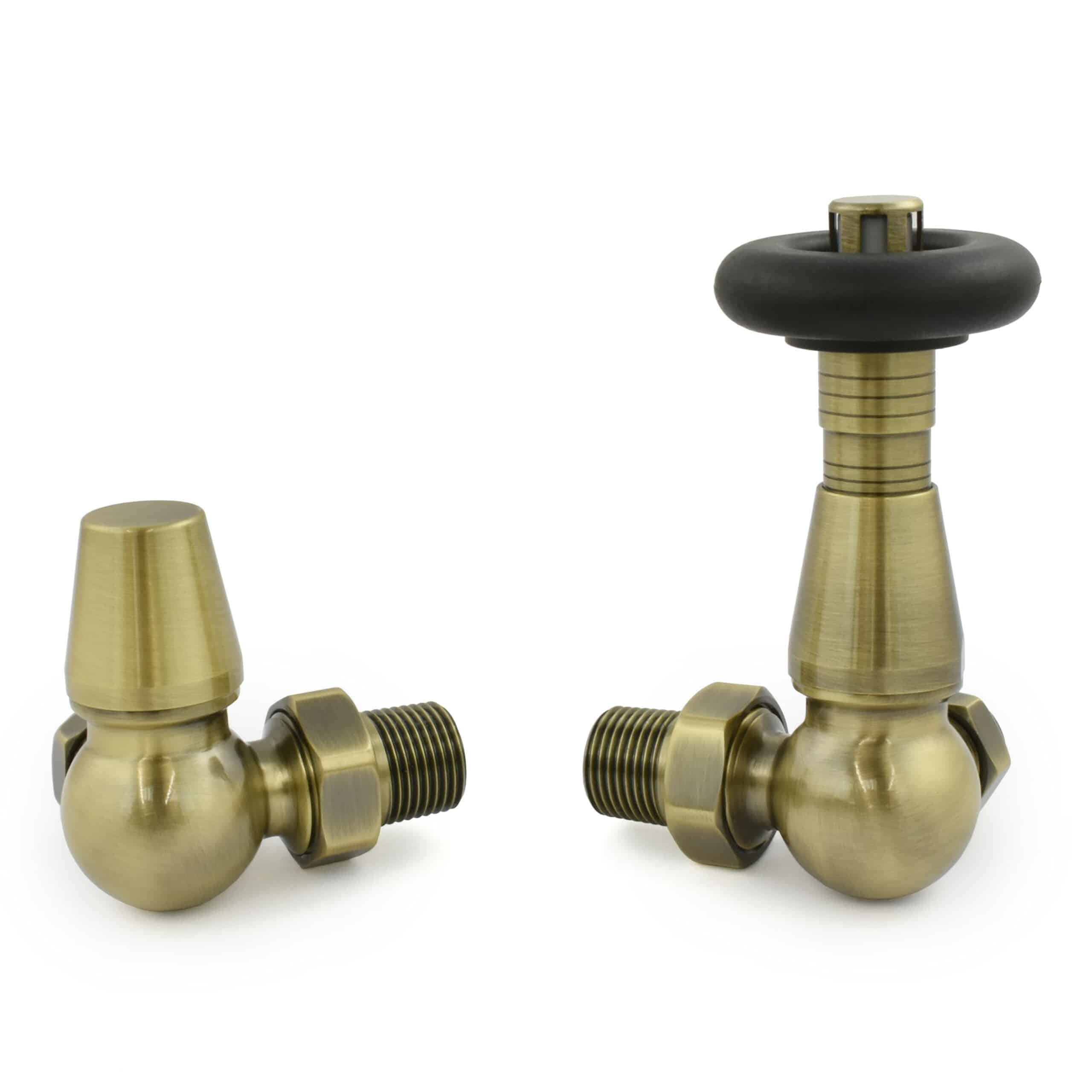 Pair Of Antique Brass Corner Thermostatic Radiator Valves