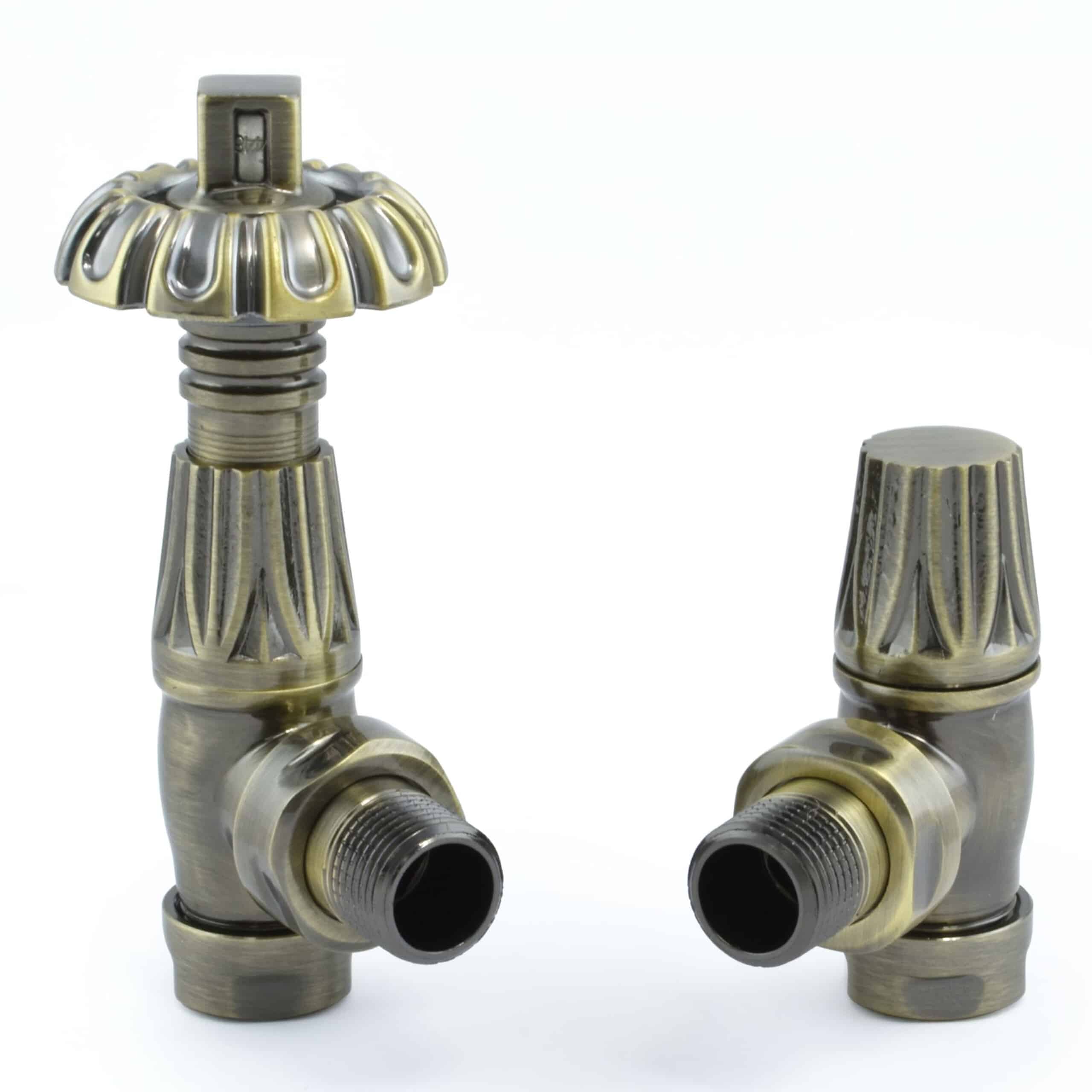 Pair of Antique Brass Gothic Thermostatic Radiator Valves