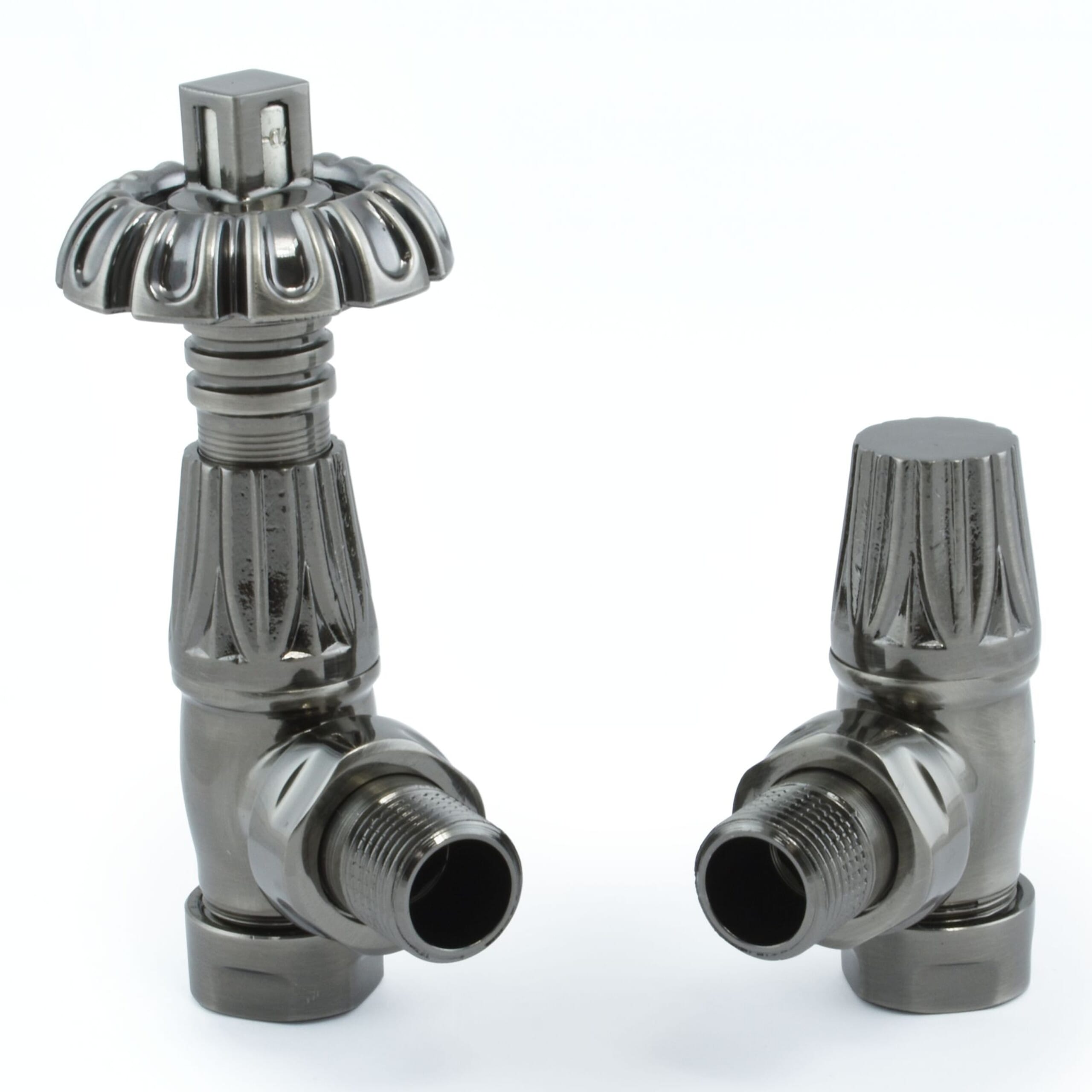 Pair of Gothic Satin Black Cast Iron Radiator Valves - Gotsb