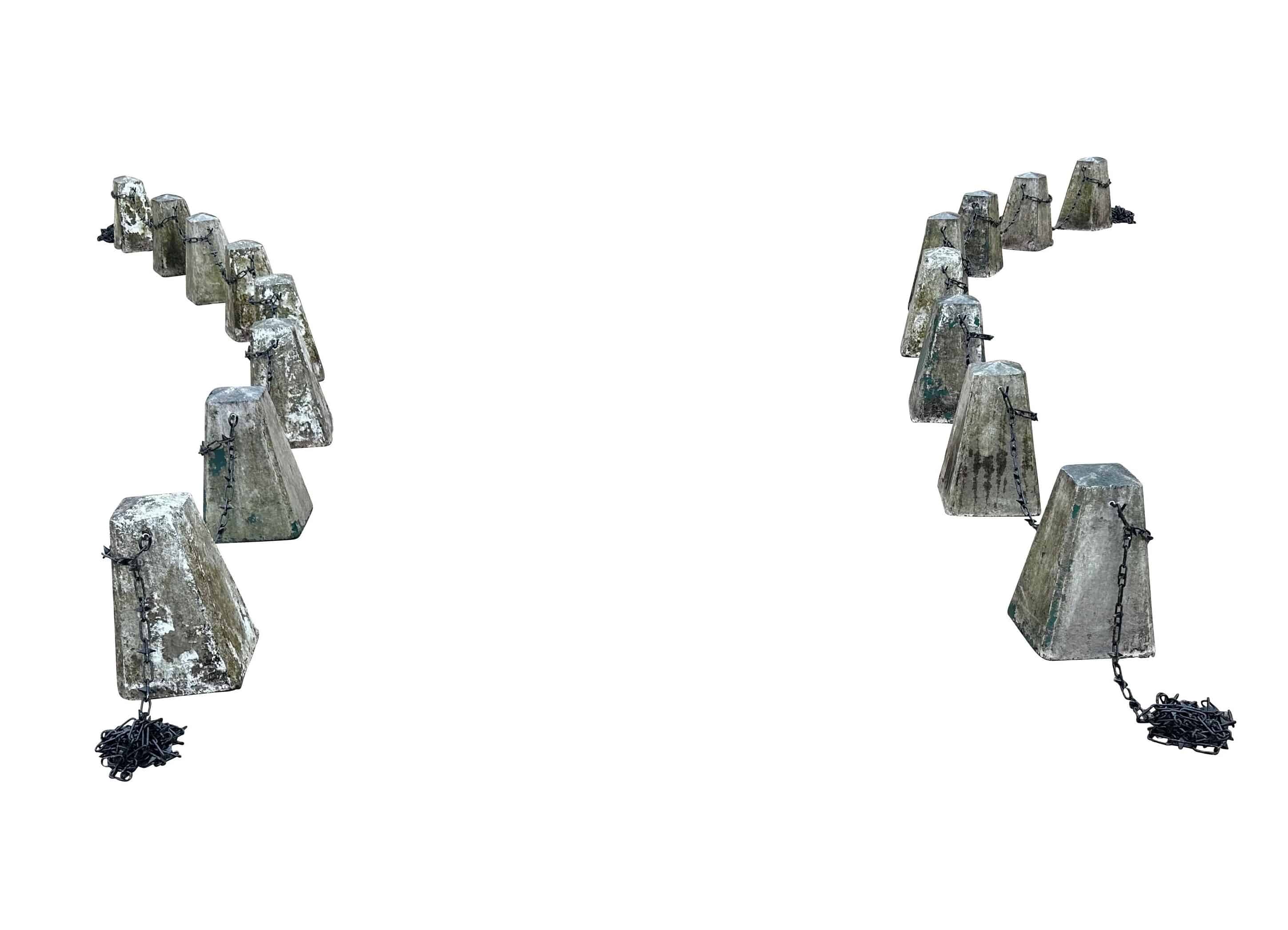 Set of 16 Reclaimed Driveway Bollards with Spiked Chains
