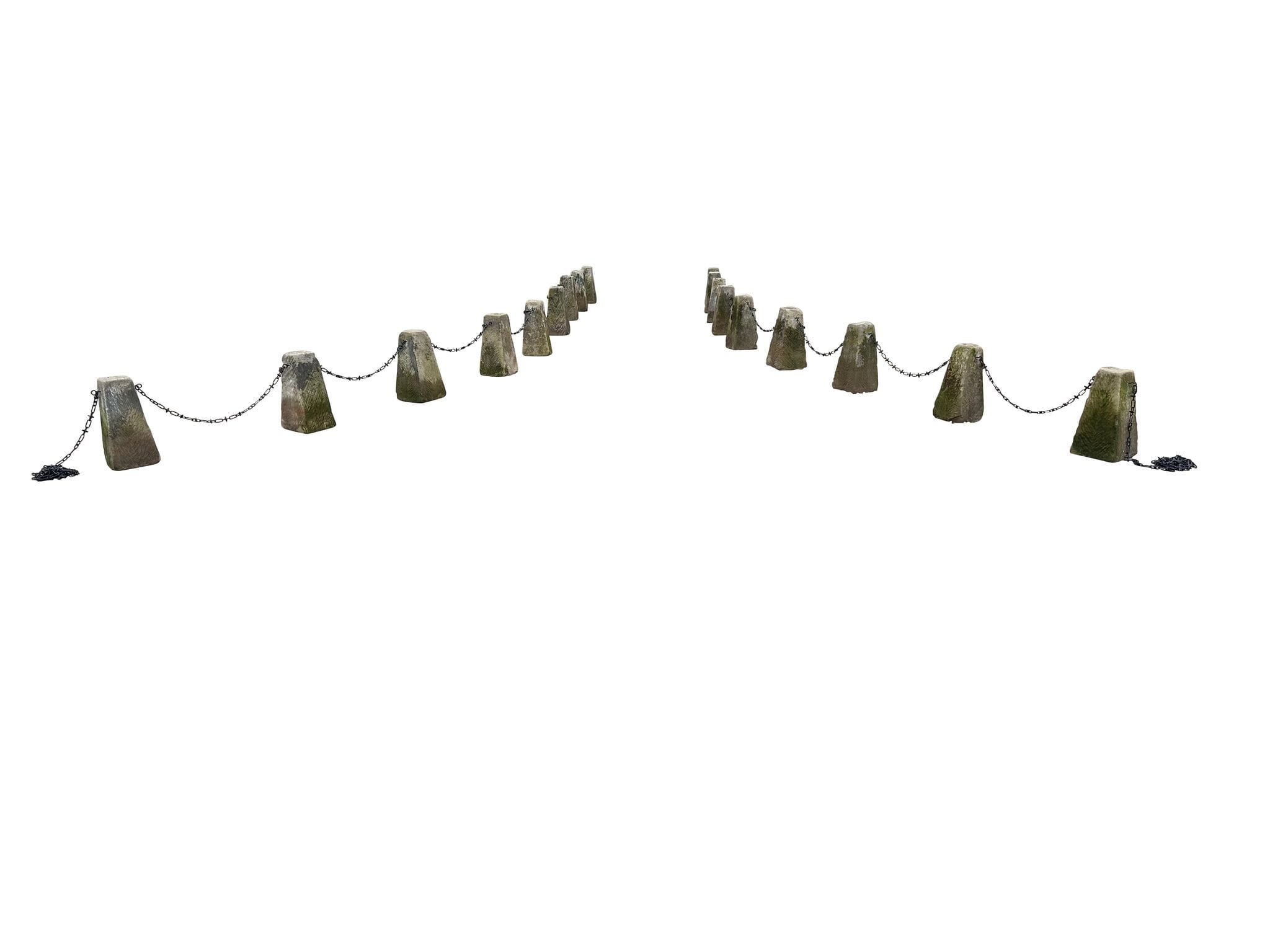 Antique Salvaged Driveway Stone Bollards with Spiked Chains - 10377