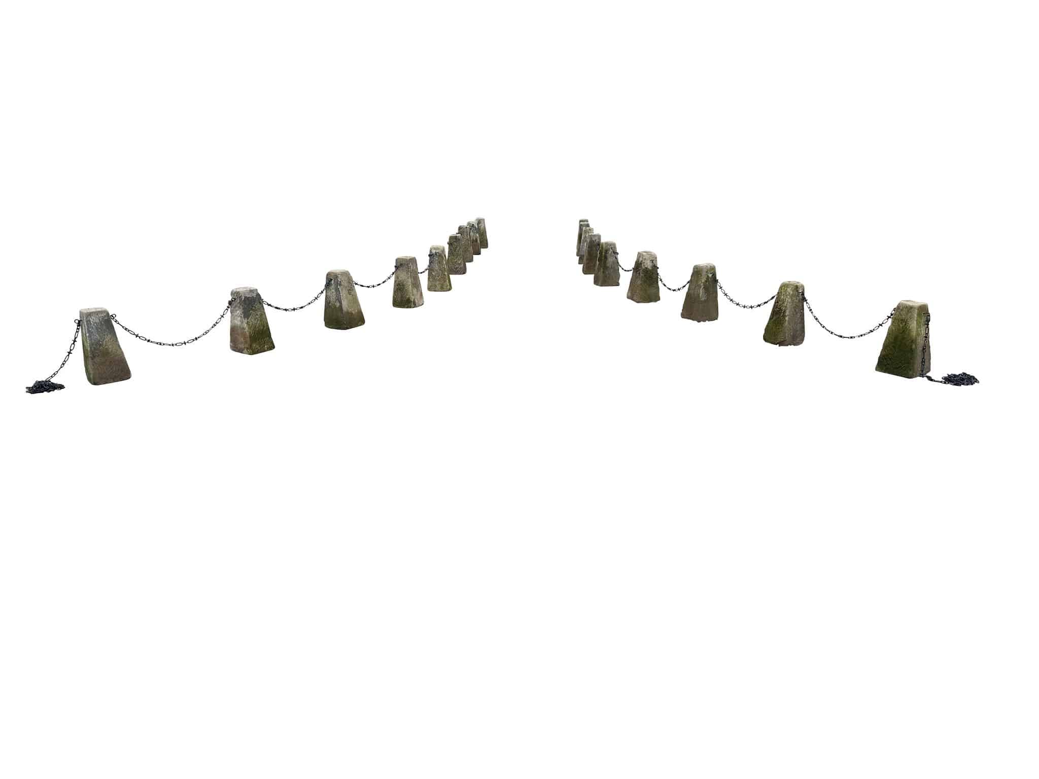 Antique Salvaged Driveway Stone Bollards with Spiked Chains