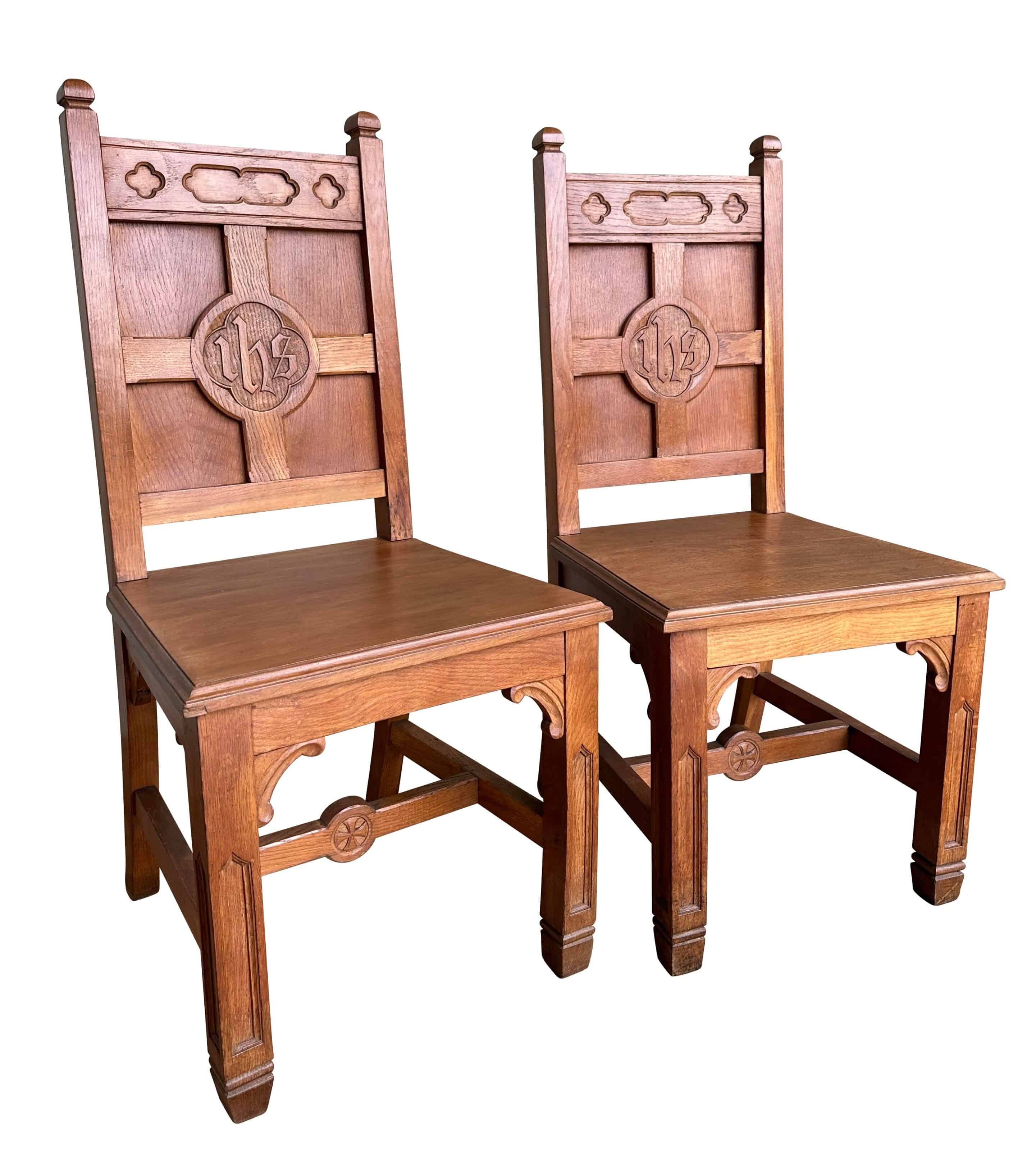 Pair of Ornate Oak Church Altar Chairs