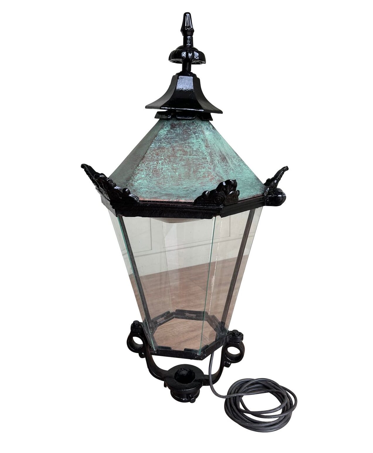 Reclaimed Cast Iron & Copper Hexagon Lantern For A Lamp Post - 10200A