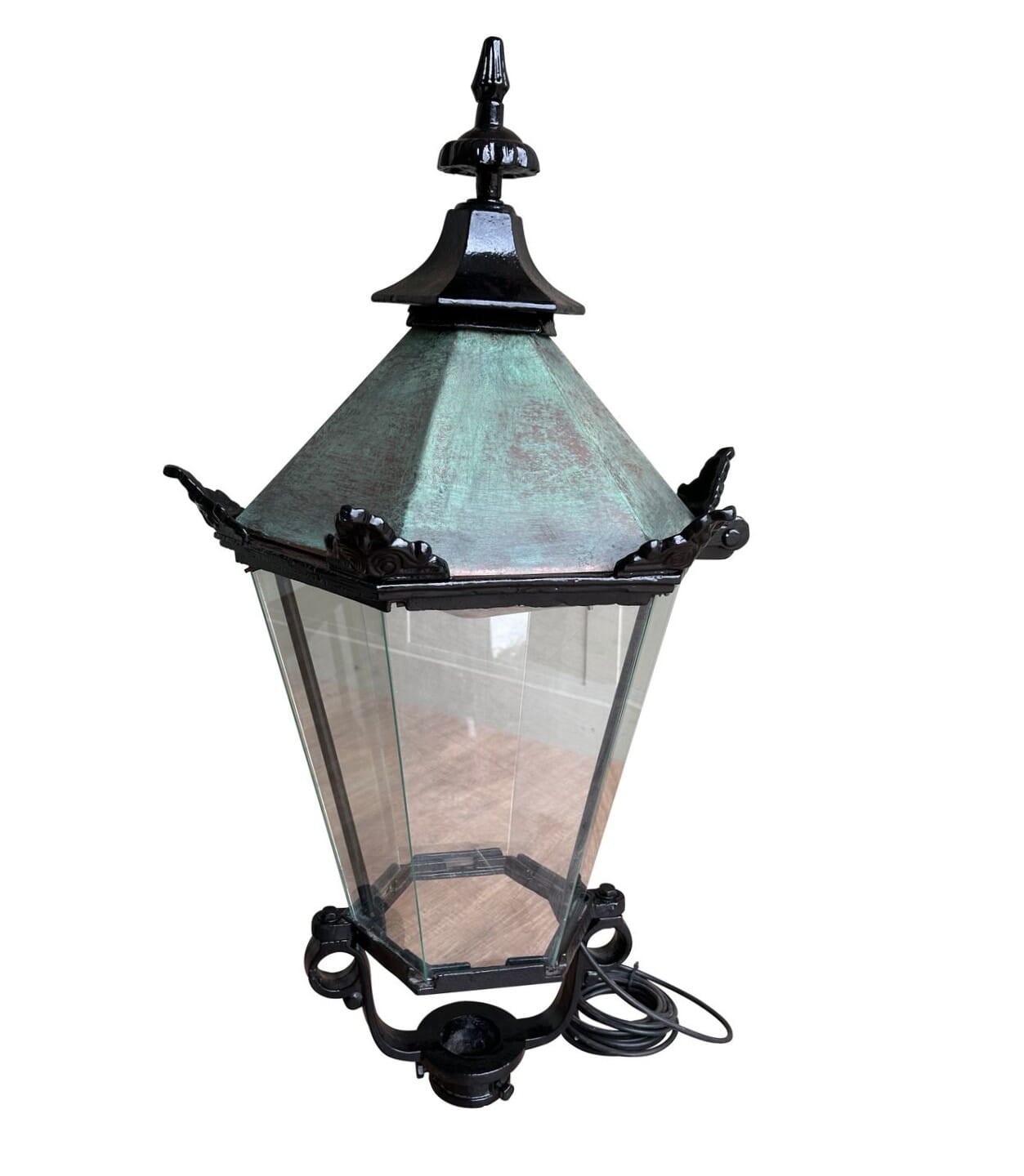 Cast Iron & Copper Hexagon Reclaimed Lantern For A Lamp Post - 10200B