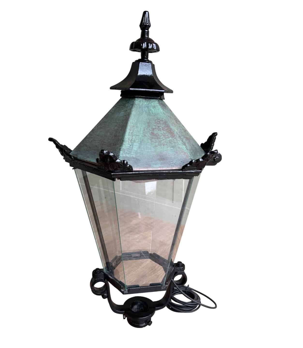 Cast Iron & Copper Hexagon Reclaimed Lantern For A Lamp Post
