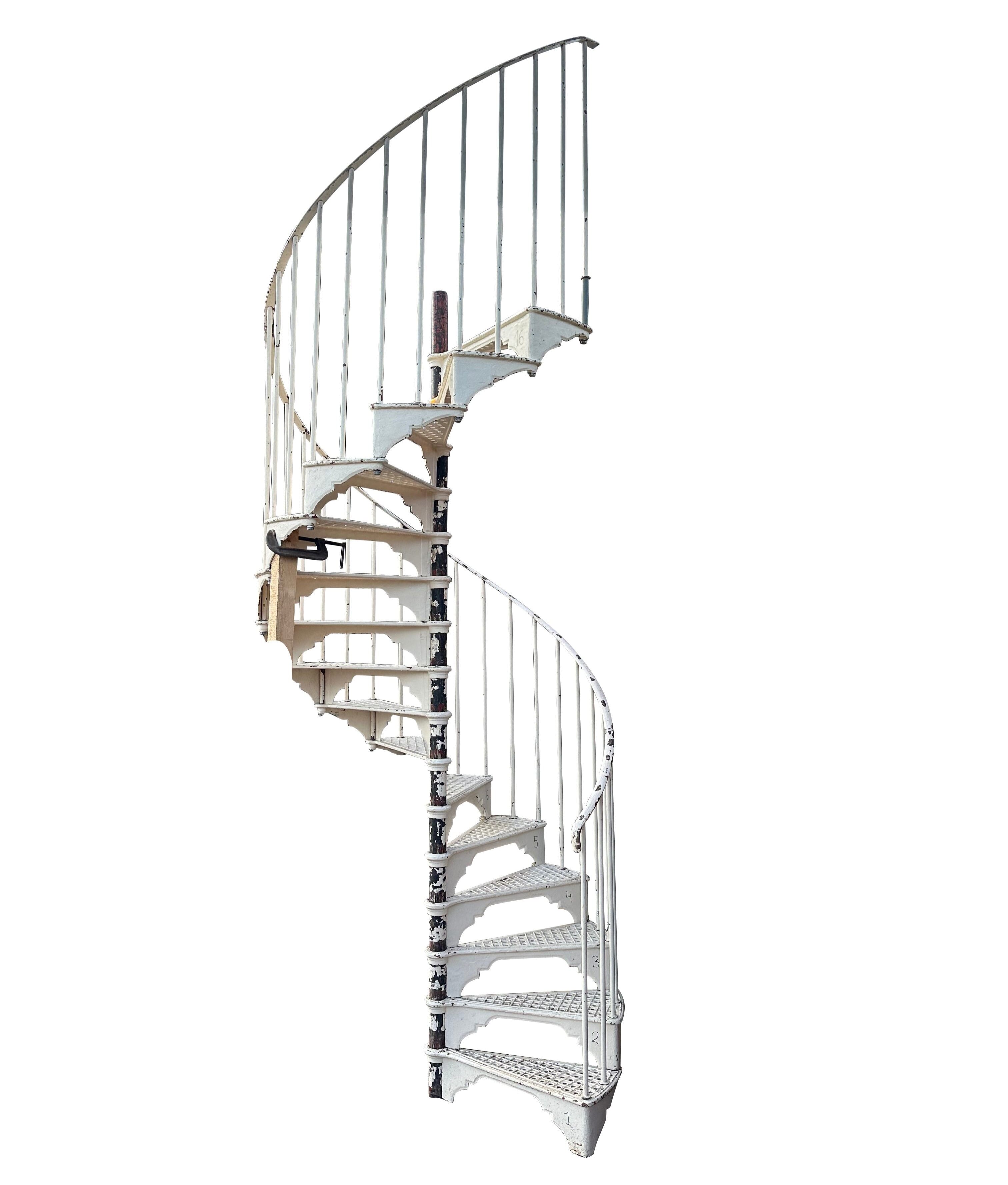 Large Salvaged Cast Iron White Spiral Staircase - 10414