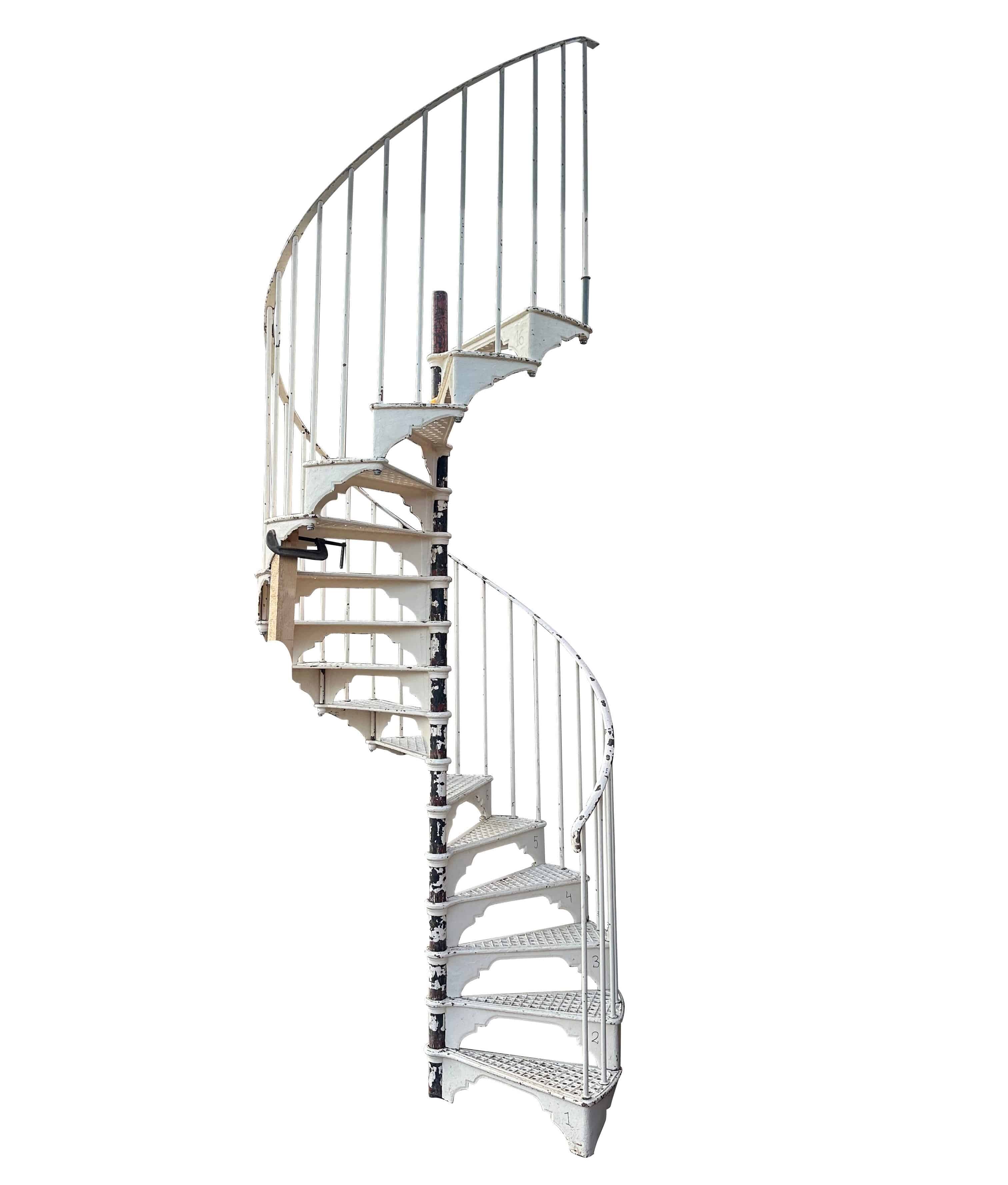 Large Salvaged Cast Iron White Spiral Staircase