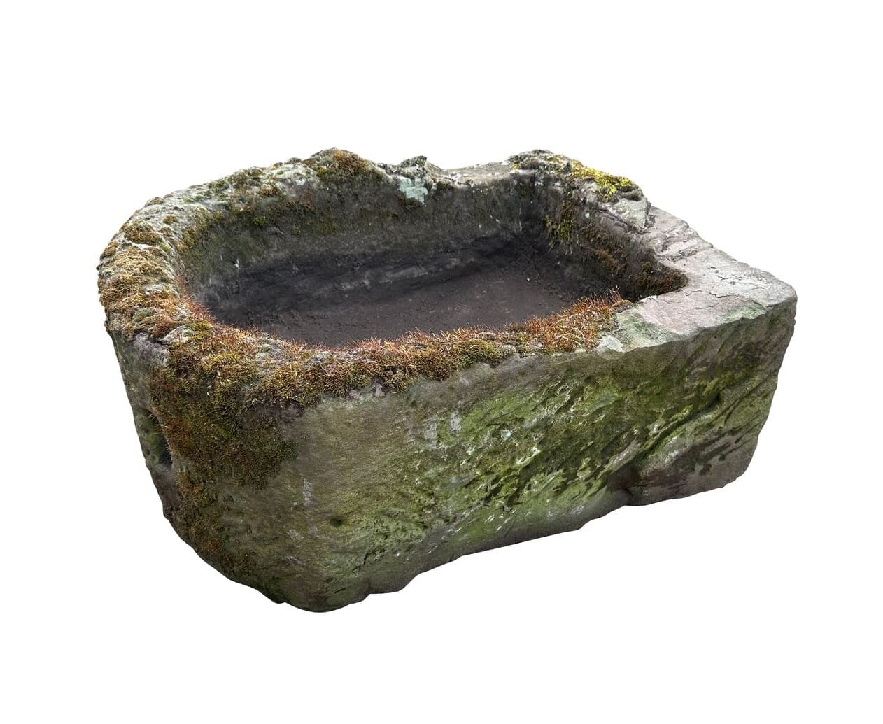 English Hand Carved D Shape Solid Stone Garden Trough - 10429