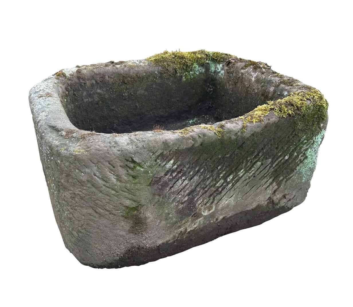 English Hand Carved Solid Stone D Shape Garden Trough