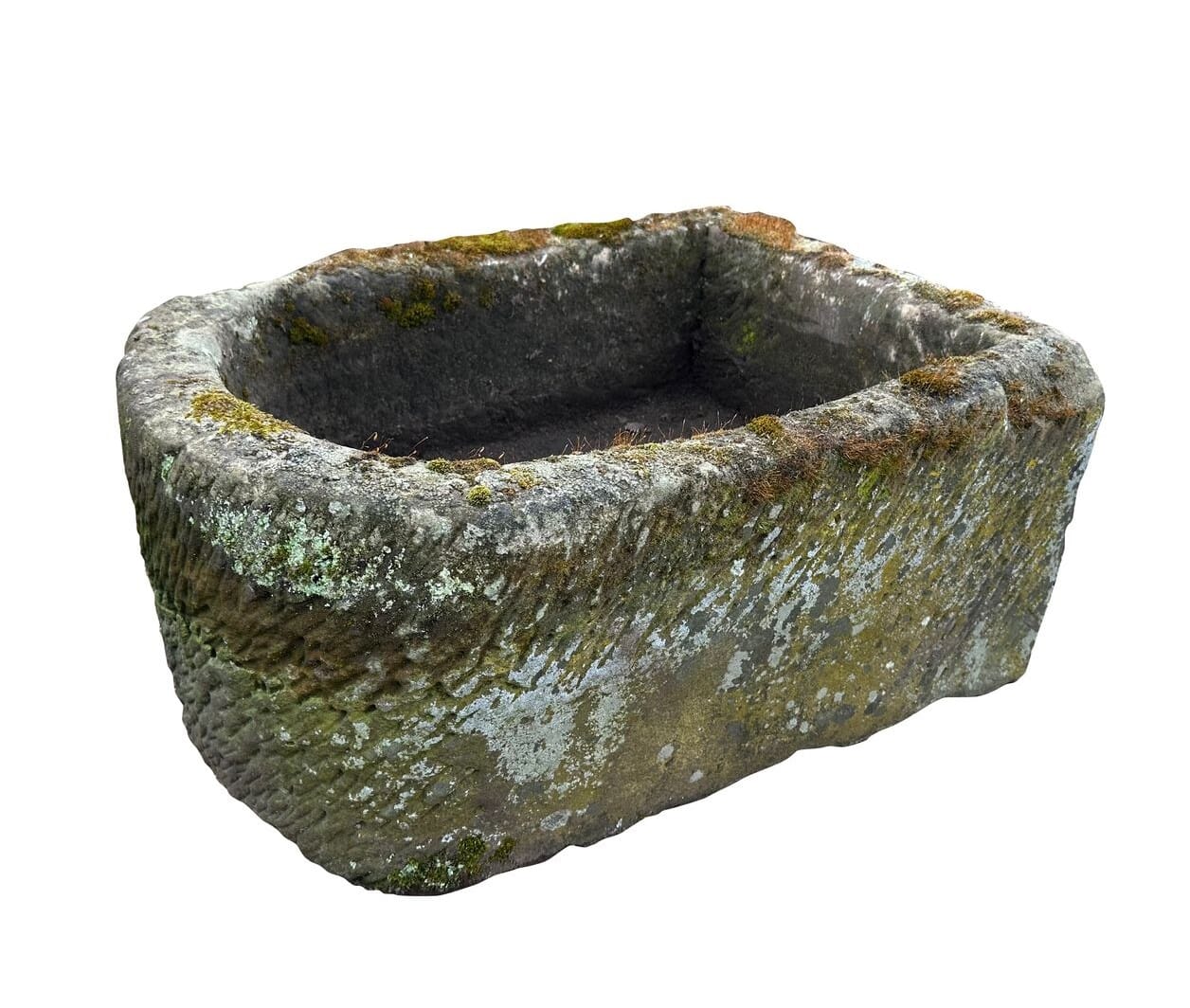 Hand Carved Solid Stone English D Shape Garden Trough - 10431
