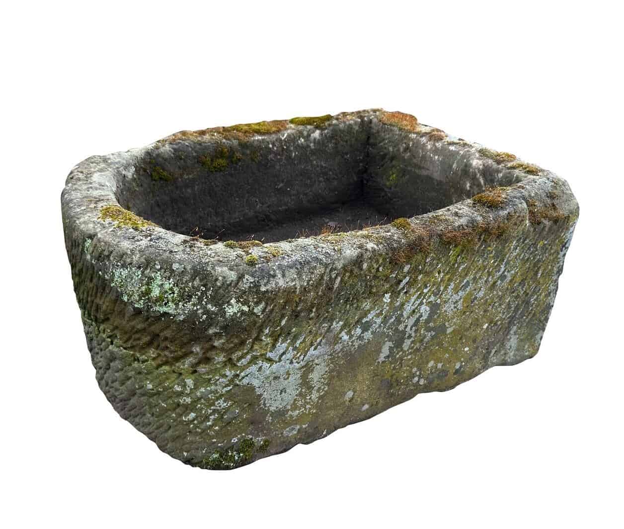 Hand Carved Solid Stone English D Shape Garden Trough