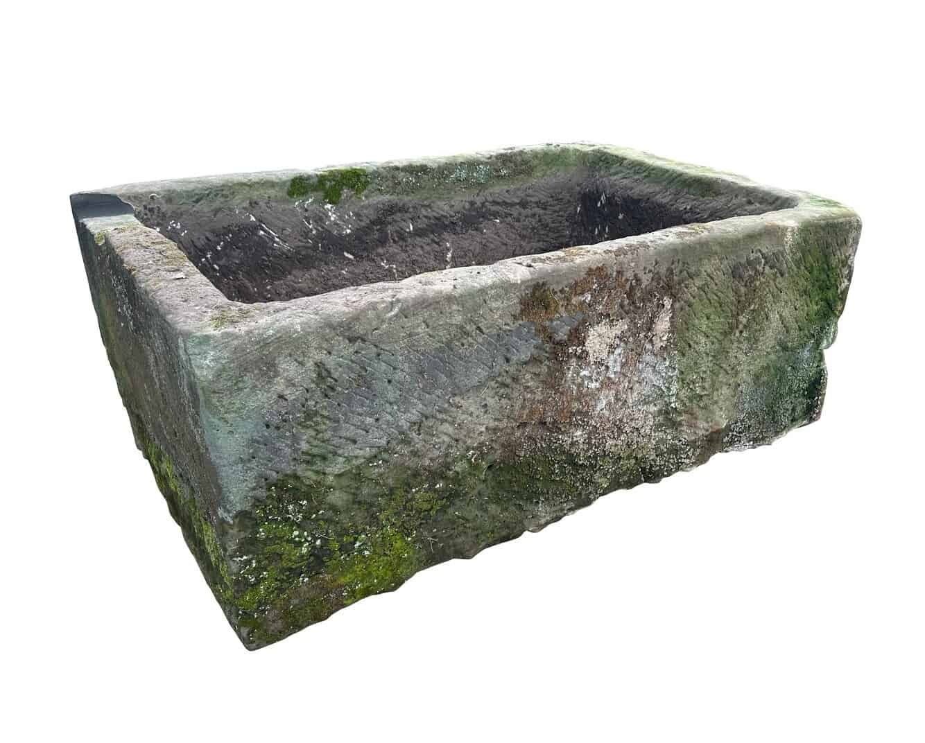 Monumental Hand Carved Solid Stone English Garden Trough