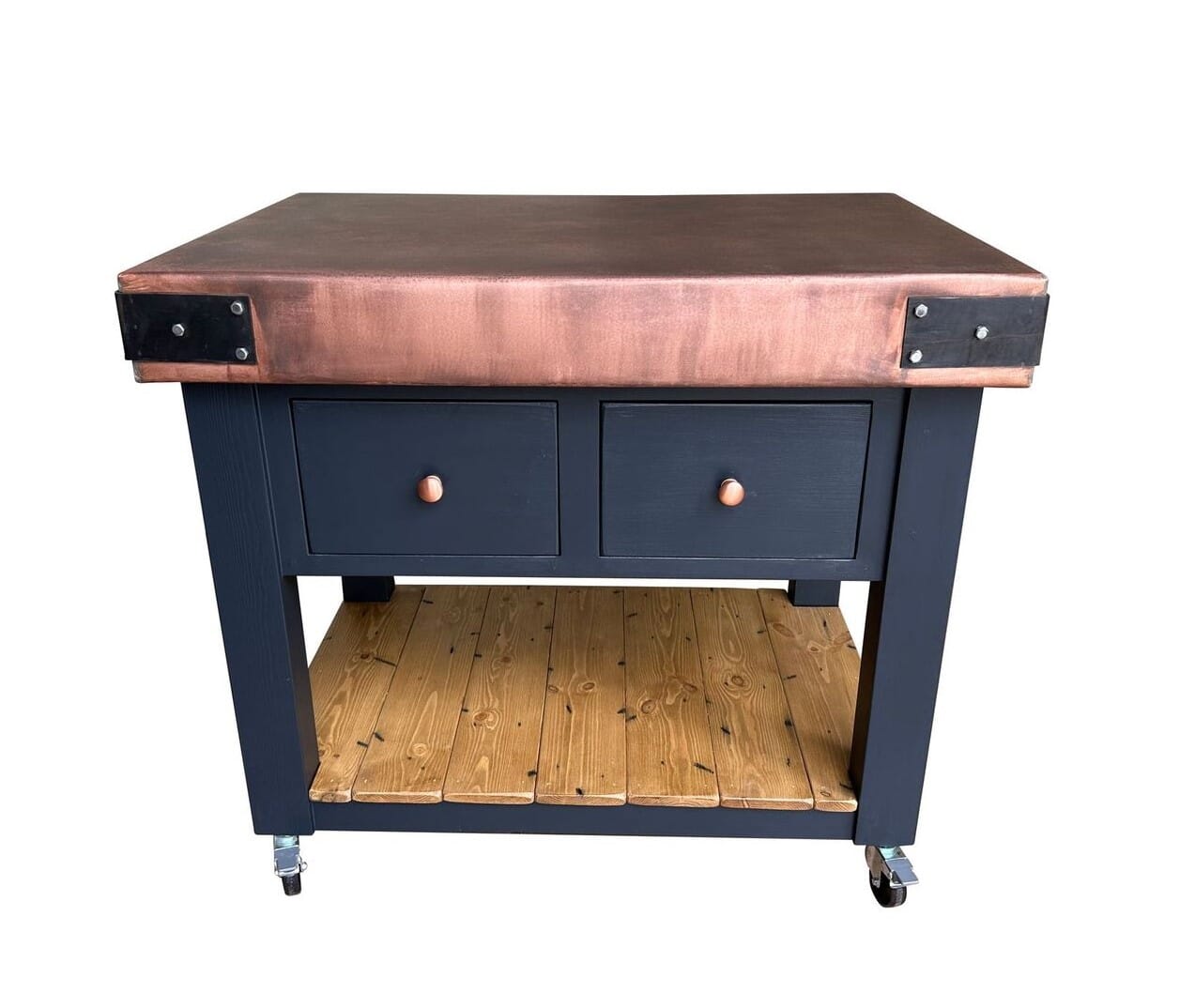 Bespoke Antique Copper Butchers Block Kitchen Island Unit - D2181