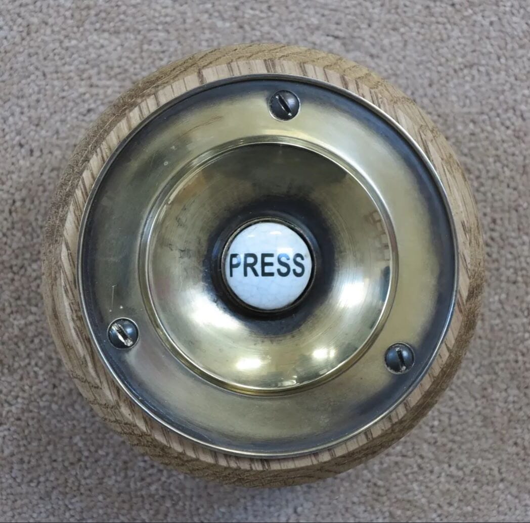 Antique Style Door Bell Push Button on an Oak Plinth - BPFo