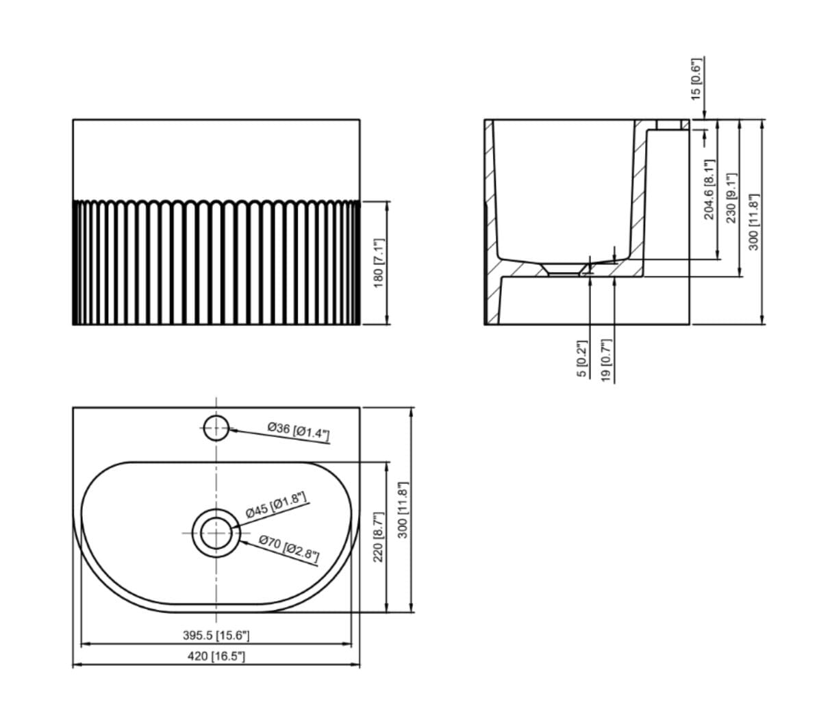 Whitebirk Krete Kournos Bathroom Sink Dimensions