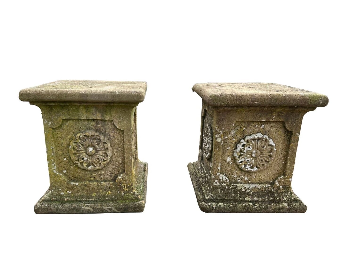 Pair of Hand Carved Solid Stone Garden Decorative Plinths - 10480