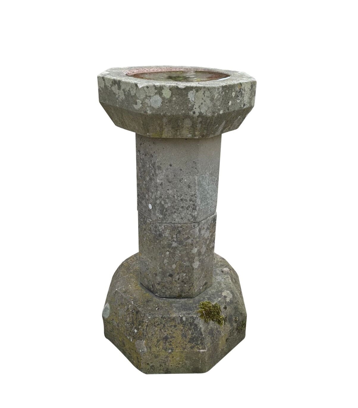 Hand Carved Victorian Octagon Shape Stone Bird Bath - 10486