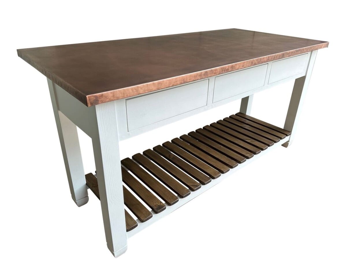 Bespoke Antique Copper Kitchen Island Unit With Drawers - D2186