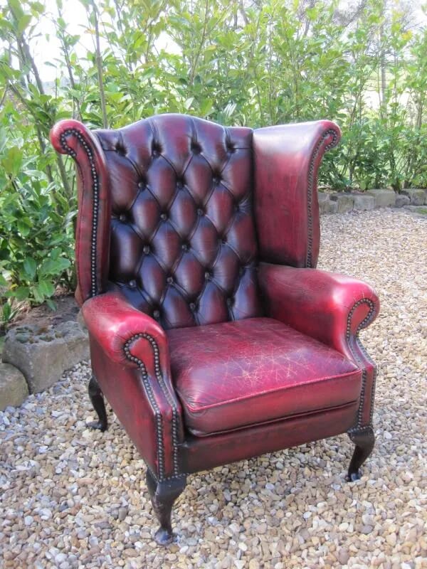 Antique Ox Blood High Backed Winged Chesterfield Chair - 4657