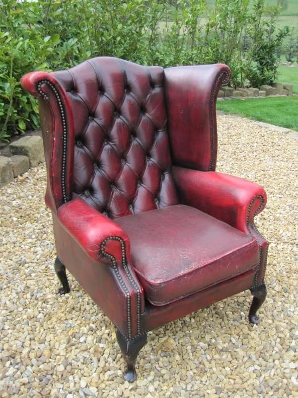 Ox Blood Antique High Backed Winged Chesterfield Chair - 4658