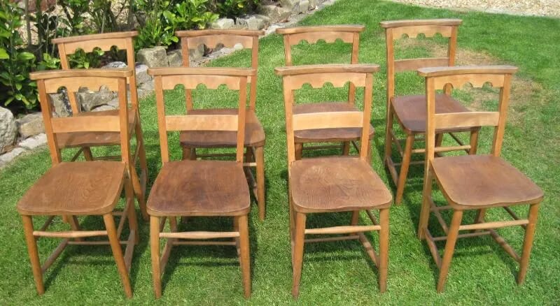 Set of 8 Reclaimed Antique Victorian Church Chairs - 4125C