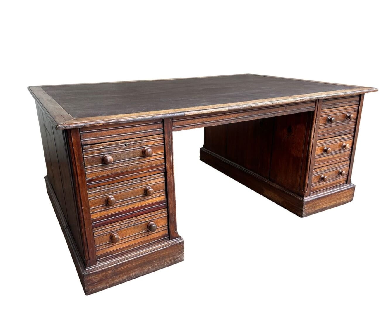 Antique Reclaimed Pine Partners Office Desk with Drawers - 10495