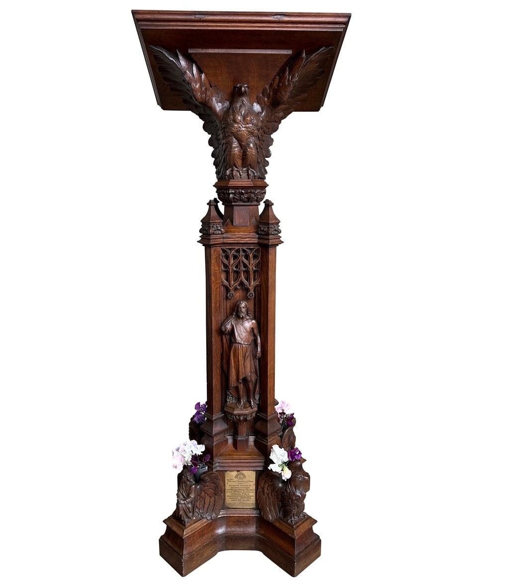 Highly Carved Antique Church Oak Eagle Lectern On Stand - 10469