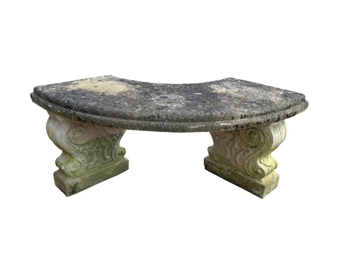 Curved Reconstituted Stone Outdoor Garden Bench - 10498