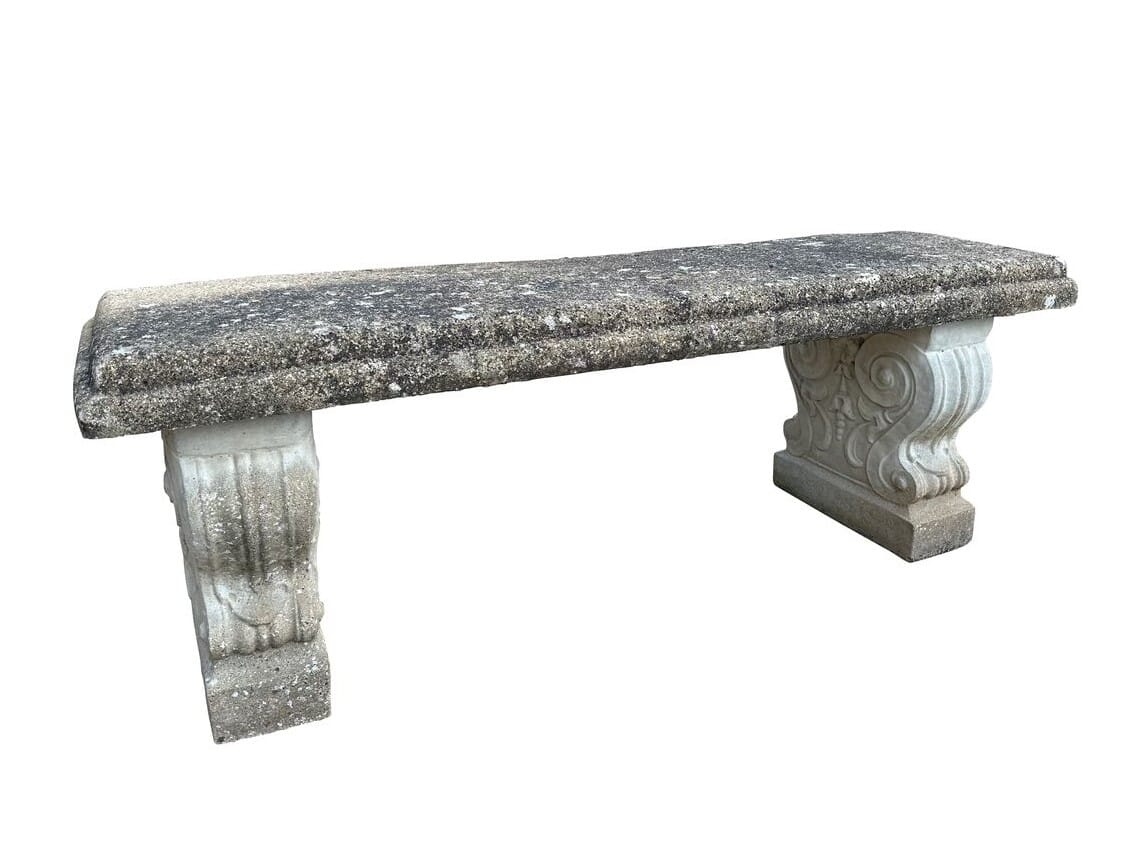 Salvaged Reconstituted Stone 3 Seater Outdoor Garden Bench - 10500