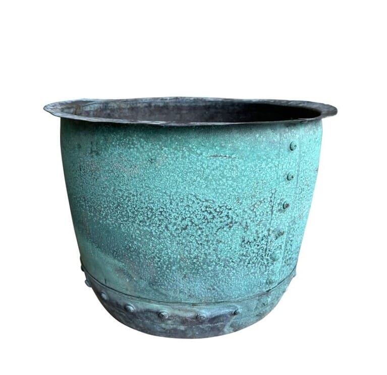 Victorian Reclaimed Verdigris Copper Garden Pot / Planter - 10497