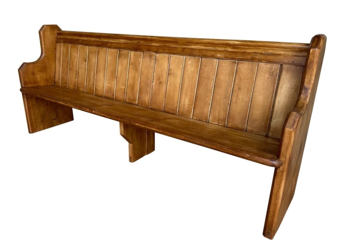 Antique Pitch Pine Decorative Church or Chapel Pew - 10433