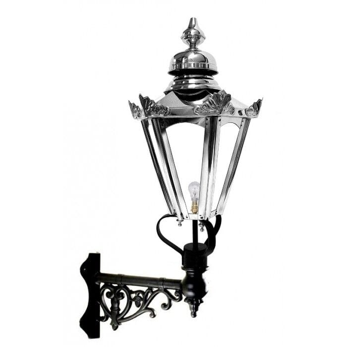 Traditional Polished Nickel Hexagonal Lantern On Corner Bracket - Large - LF1089/L + LF1058/PN
