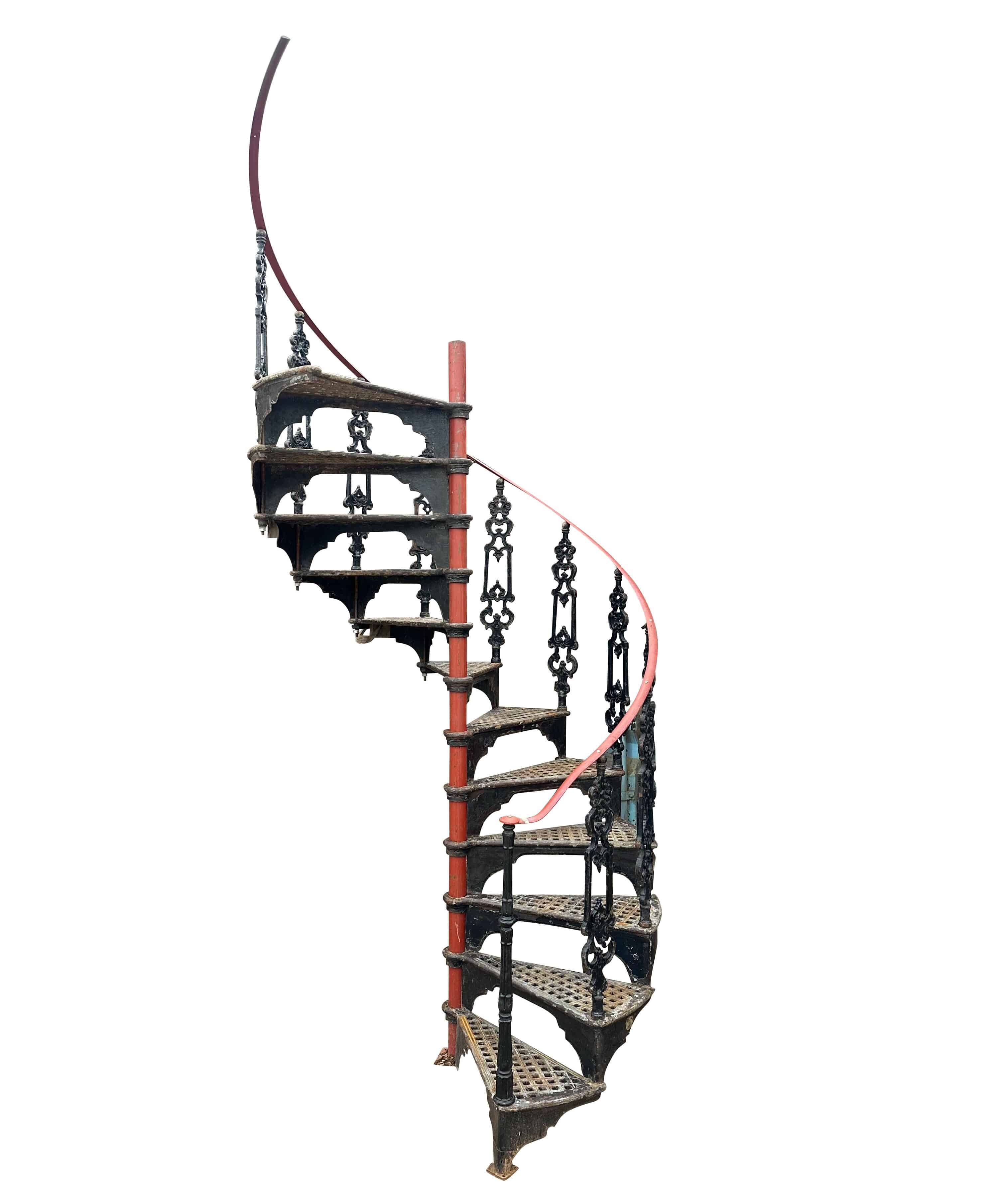 Salvaged Decorative Black Cast Iron Spiral Staircase