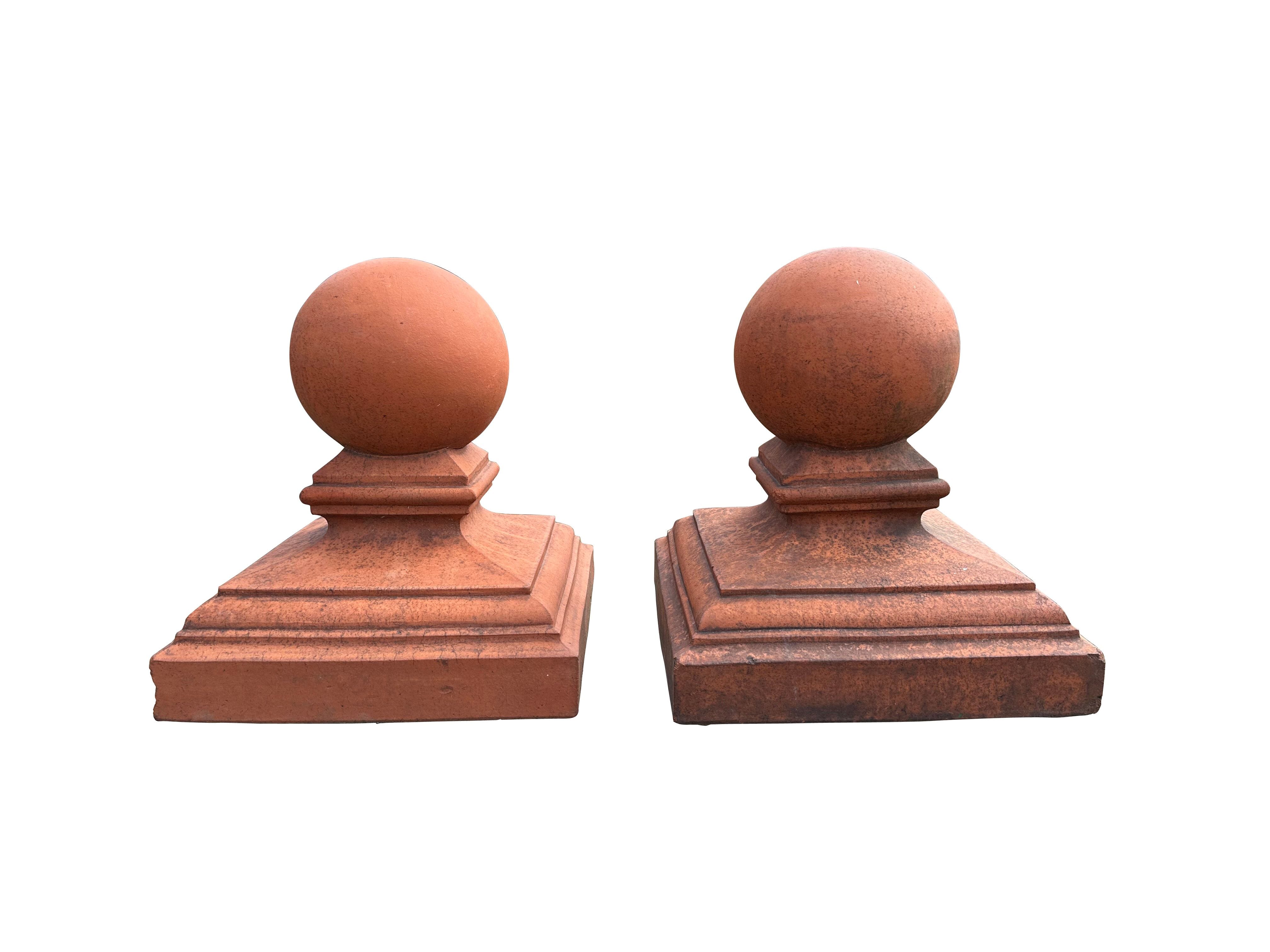 Pair of Victorian Decorative Terracotta Ball Finials - 10532