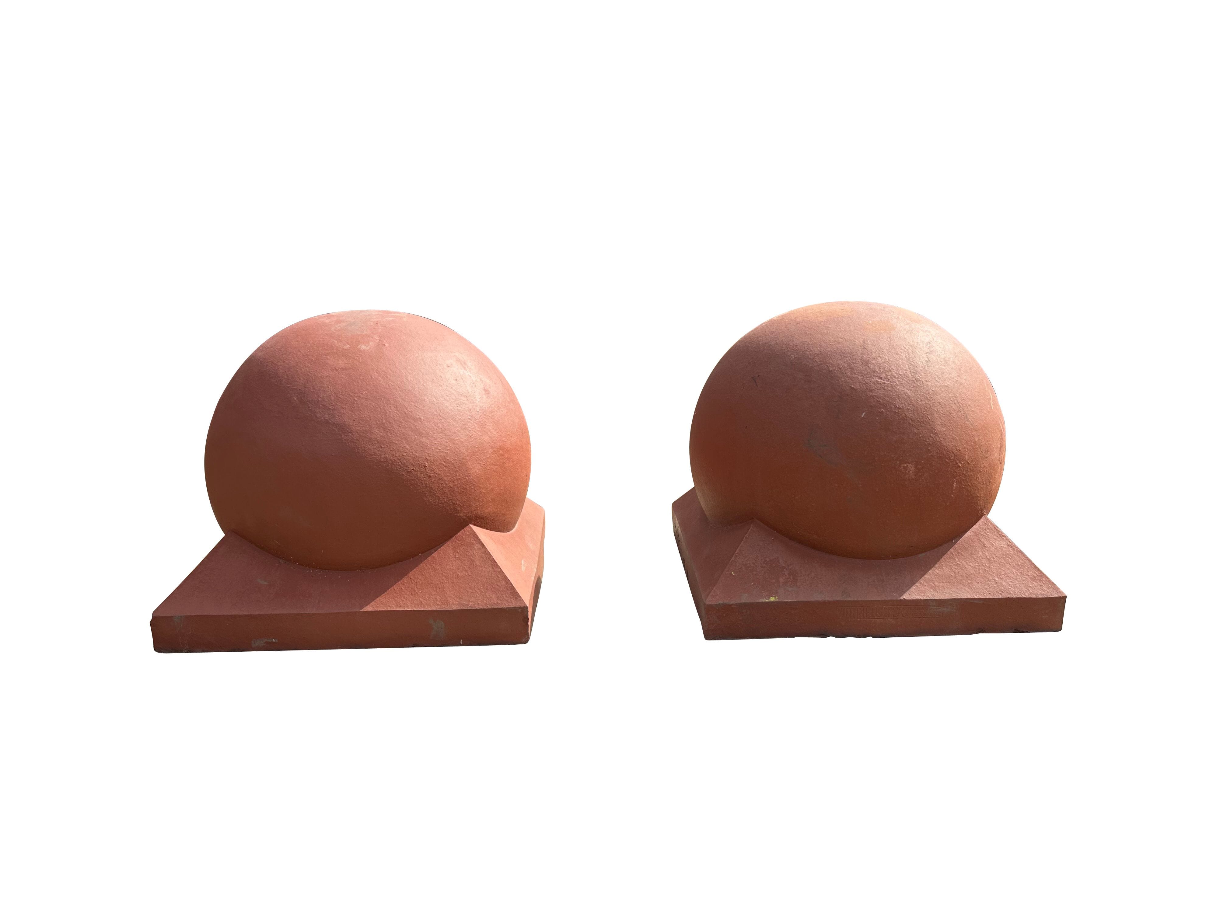 Pair of Original Victorian Terracotta Ball Finials - 10536B