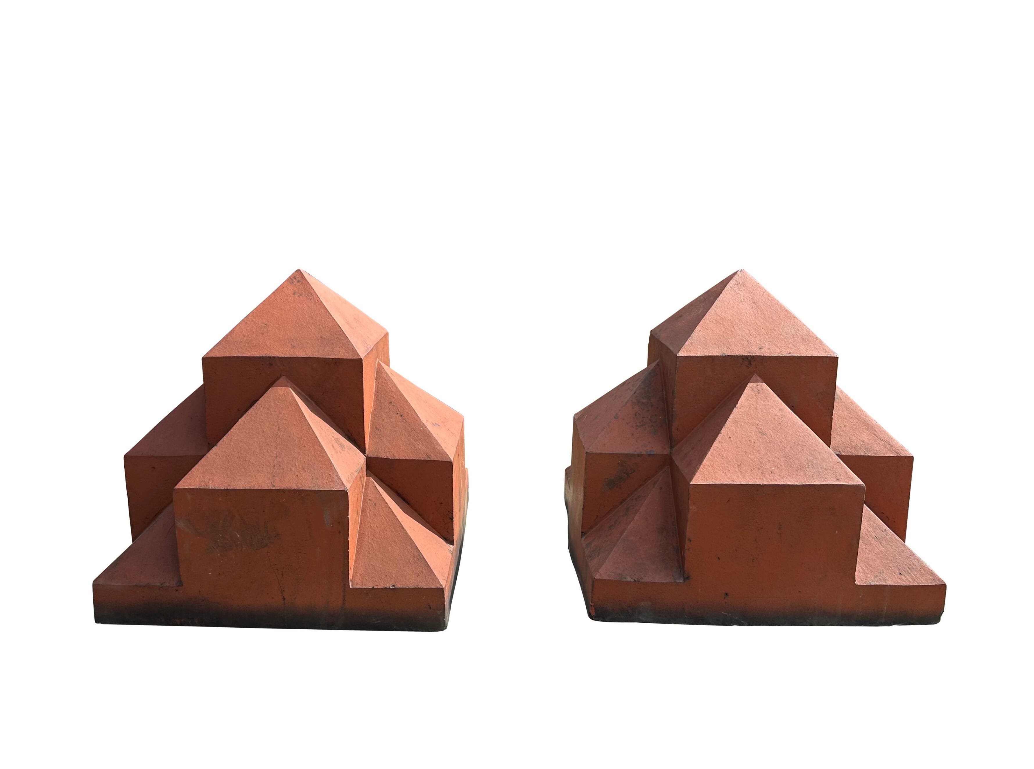 Pair Of Victorian Pyramid Terracotta Ball Finials - 10543