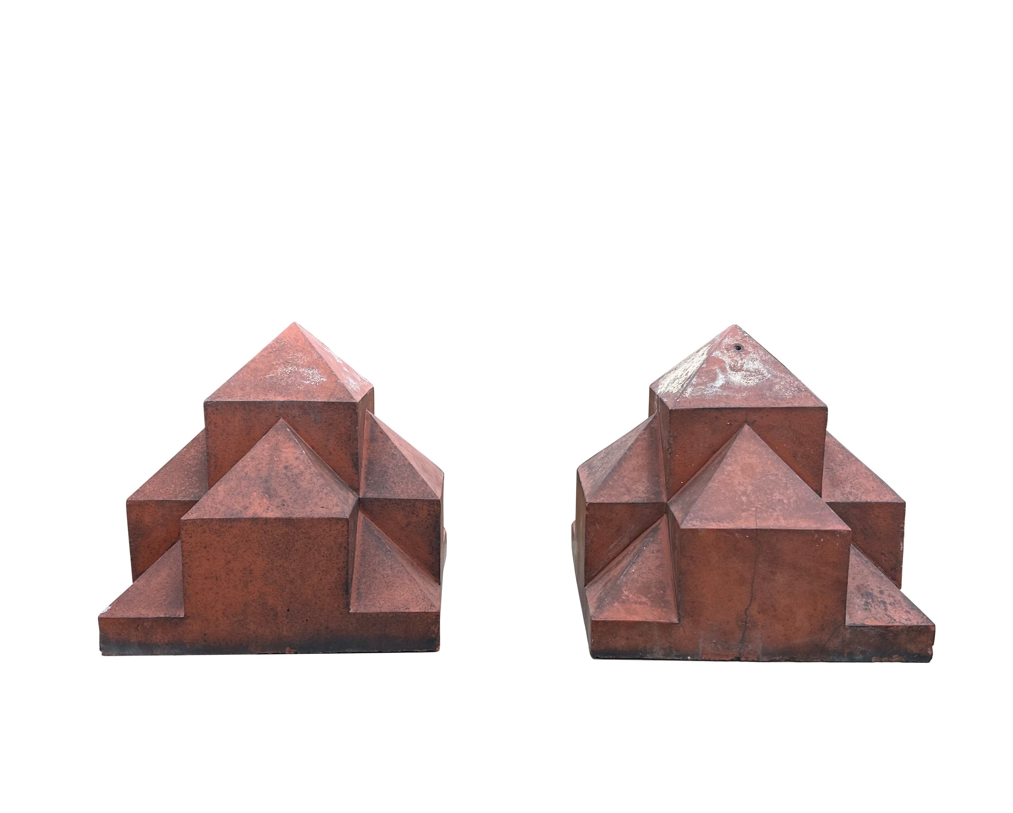 Pair Of Victorian Terracotta Pyramid Ball Finials - 10544