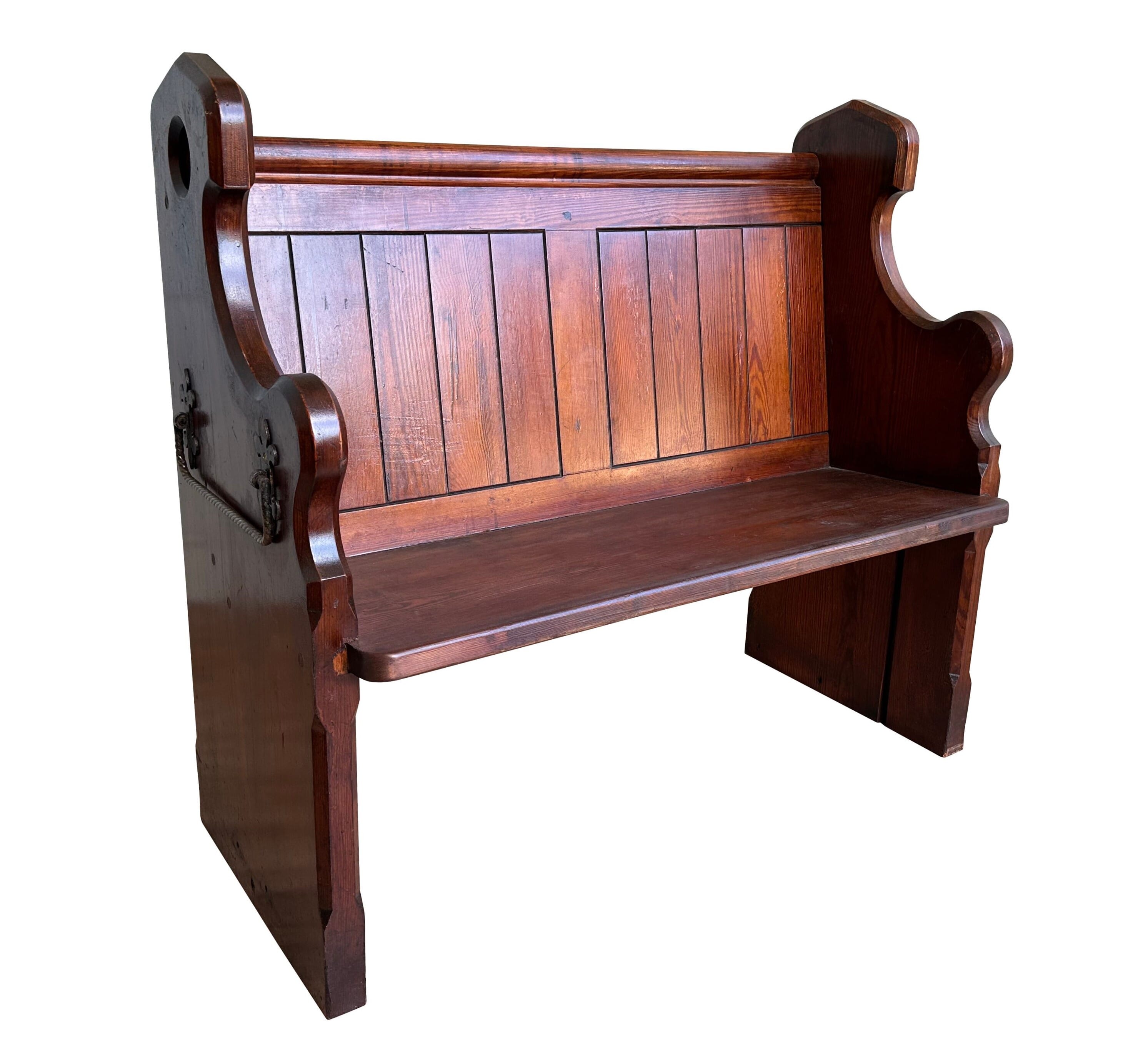 Antique Solid Pitch Pine Decorative Church Pew - 10553B